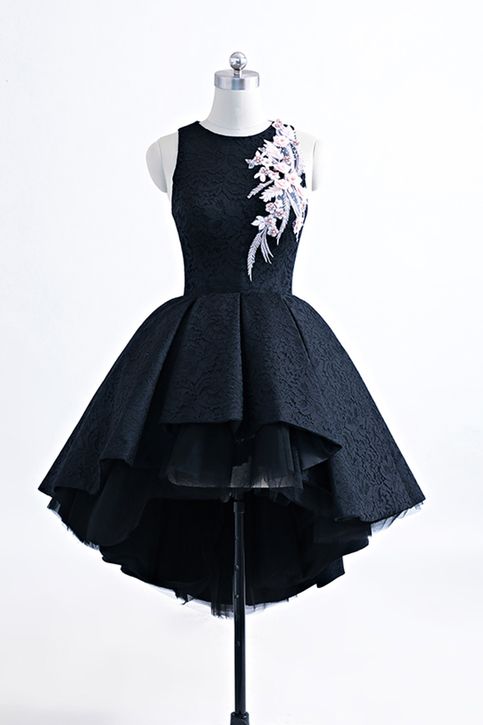 Black heavy satin high low homecoming dress, short black halter homecoming dress cg1301