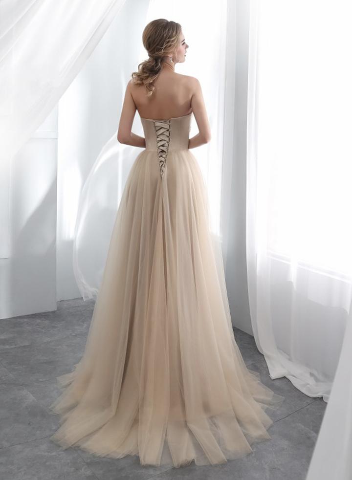 Champagne tulle long prom dress high quality evening dress   cg13105