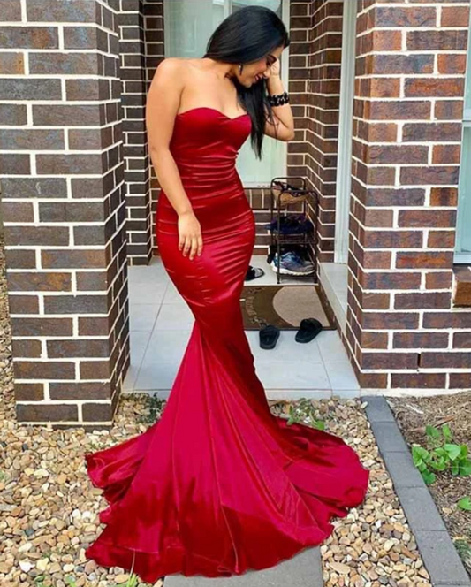 Sweetheart Red Mermaid Evening Dresses Satin prom dress   cg13118