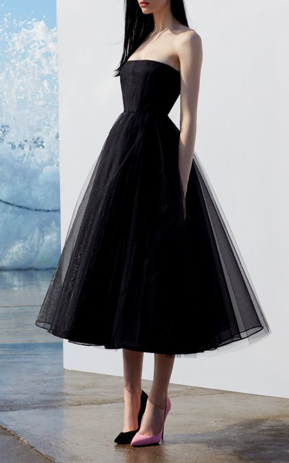 A line black tulle strapless prom dress cg1316
