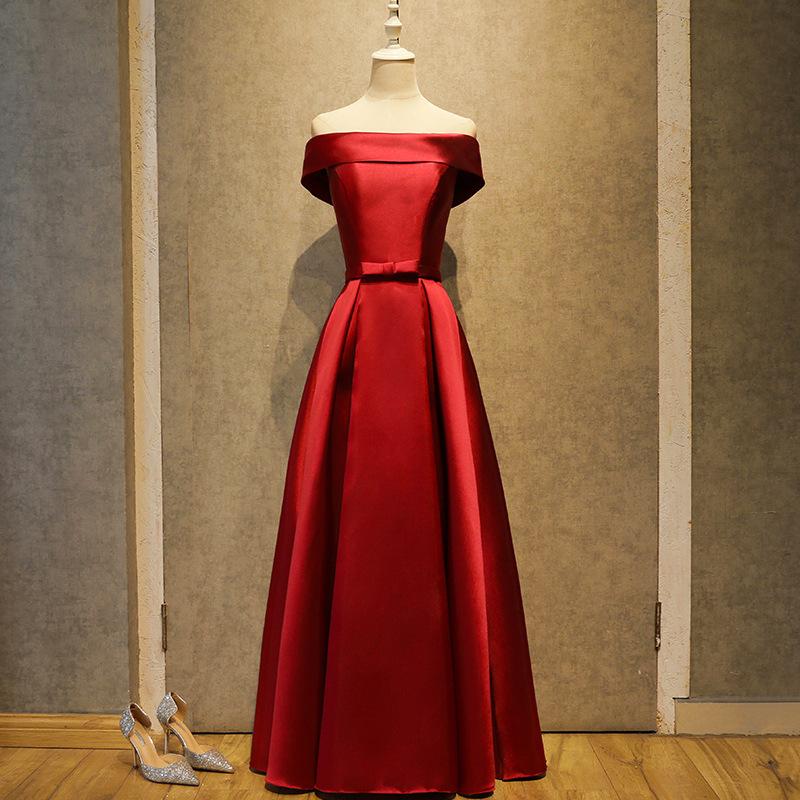 High Quality Wine Red Satin Simple Floor Length Bridesmaid Dress, Red Prom Dress   cg13174