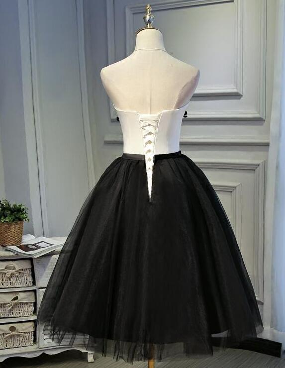 Black Tea Length Round Neckline Tulle Party Dress, Black Homecoming Dress   cg13208