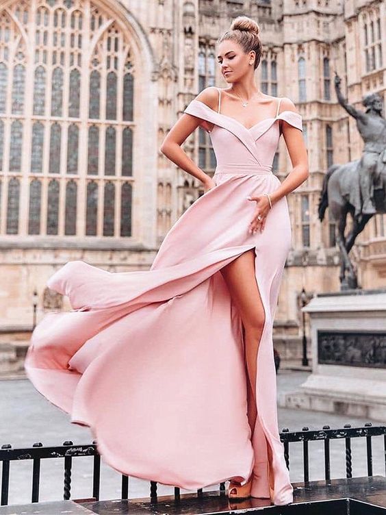Off the Shoulder Pink Floor Length Prom Dresses Long, Pink Long Off Shoulder Bridesmaid Evening Dresses cg1335