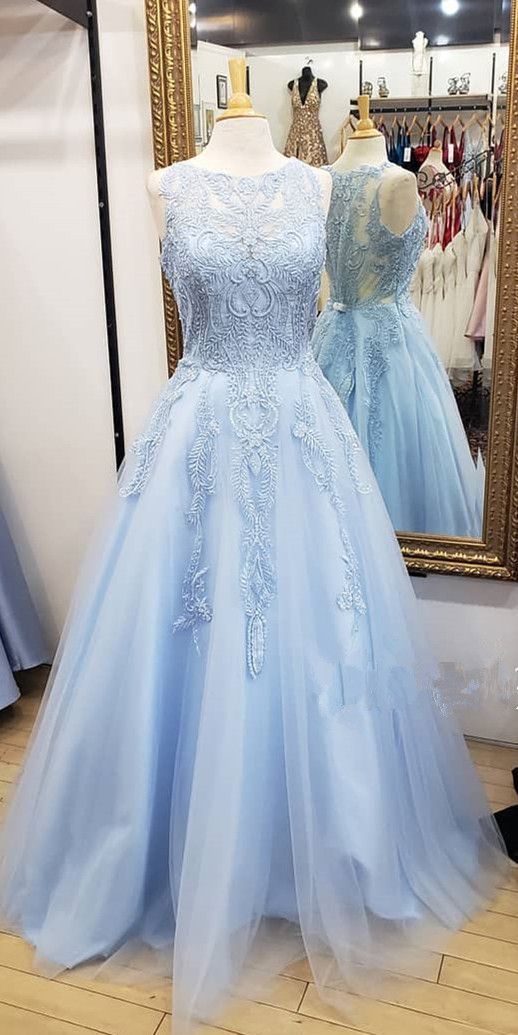 Modest Light Sky Blue Long Prom Dress Formal Dress cg1337
