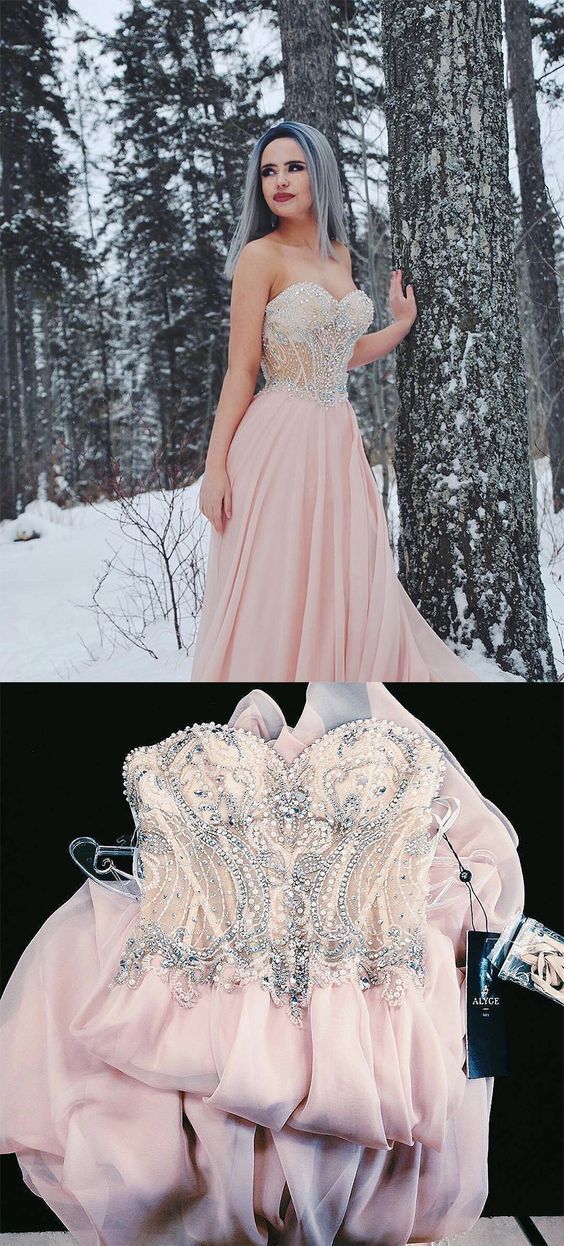 Sweetheart Prom Dresses,Beaded Prom Dress,Pink Prom Dresses,Long Prom Dress,Chiffon Prom Dress cg1340