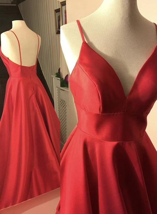 Red v neck satin long prom dress evening dress   cg13423