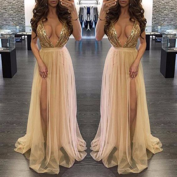 Deep Plunge V Neck Strappy Criss Cross Back Chiffon Long Prom Dress   cg13432