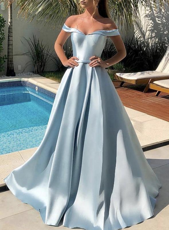 Blue satin long prom dress blue evening dress   cg13442