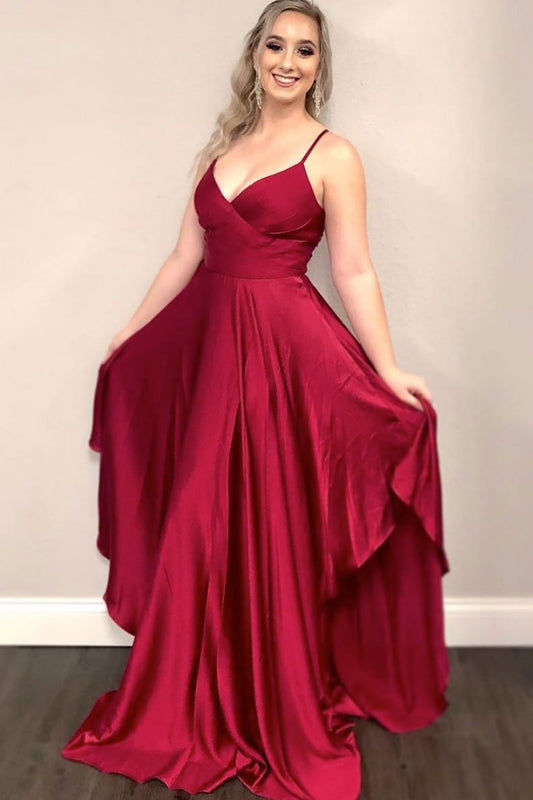 long prom dress Simple burgundy satin long evening dress long bridesmaid dress     cg13450
