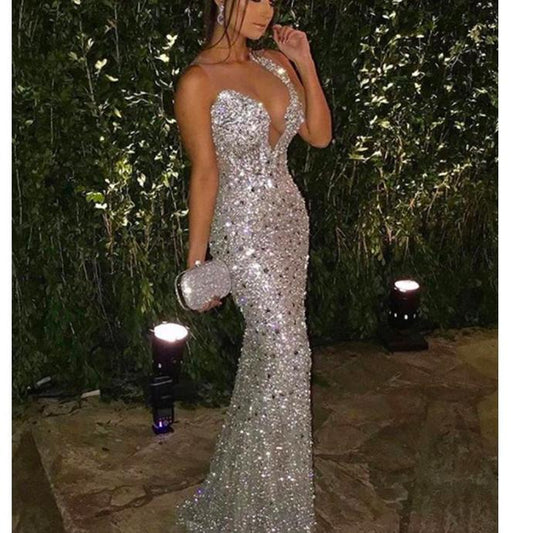 crystal prom dresses 2020 sheer crew neckline mermaid sparkly formal dresses arabic party dresses   cg13460