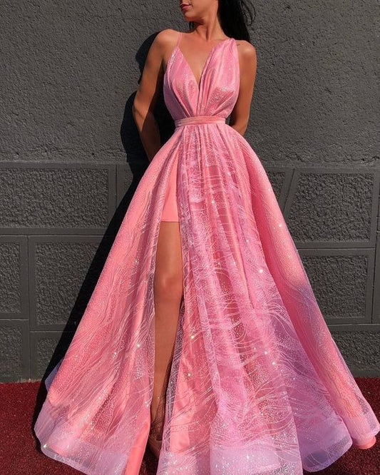 v-neck Pink Gown prom dress cg1347