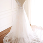 WHITE ROUND NECK TULLE LACE LONG PROM DRESS WHITE TULLE WEDDING DRESS   cg13475
