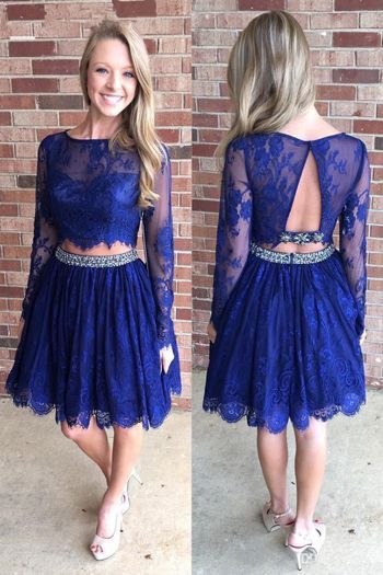 Long sleeve blue Homecoming Dress    cg13499