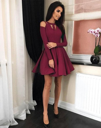 Simple burgundy short  dress, short homecoming dress cg135