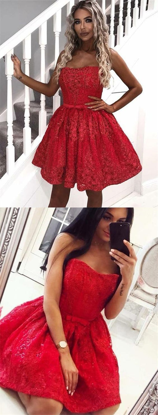 Lace A Line Short Homecoming Dresses   cg13502