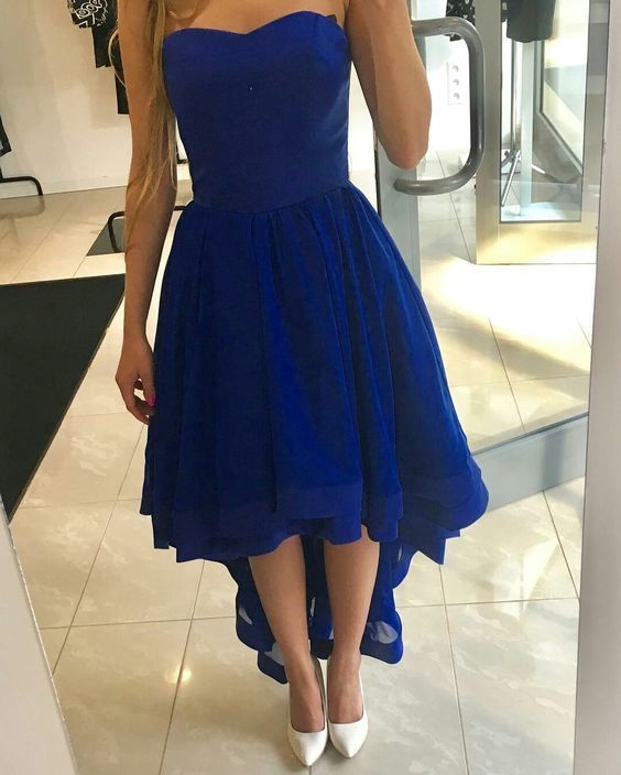 Royal Blue High Low Strapless Sweetheart Evening Dress, Prom Dress   cg13518