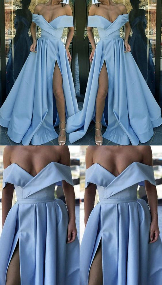 baby blue long formal women slit evening party dress prom gown   cg13653