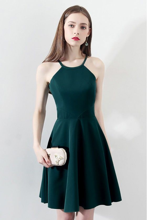 Slim Dark Green Aline Short Homecoming Dress Halter   cg13657