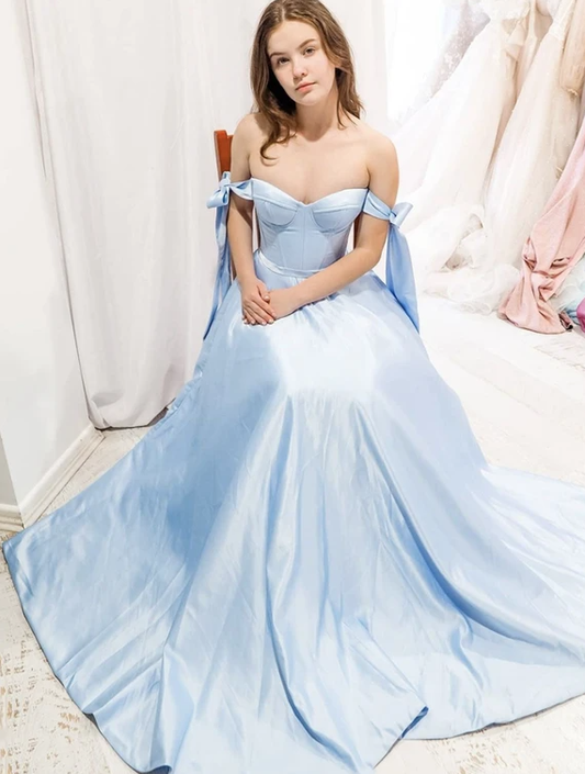 Blue satin long prom dress blue evening dress   cg13662