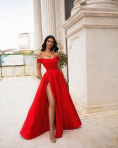 Red Long Evening prom Dress with Side Slit   cg13779
