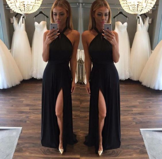 Black Side Split Long Prom Dresses   cg13889