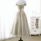 Light Champagne Vintage Style Tea Length Off Shoulder Party Dress, Bridesmaid Dress Homecoming Dress   cg13899