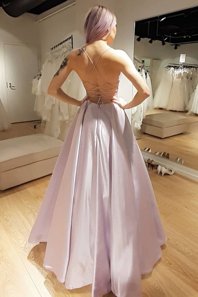 SIMPLE LIGHT PURPLE SATIN LONG PROM DRESS PURPLE FORMAL DRESS   cg13902