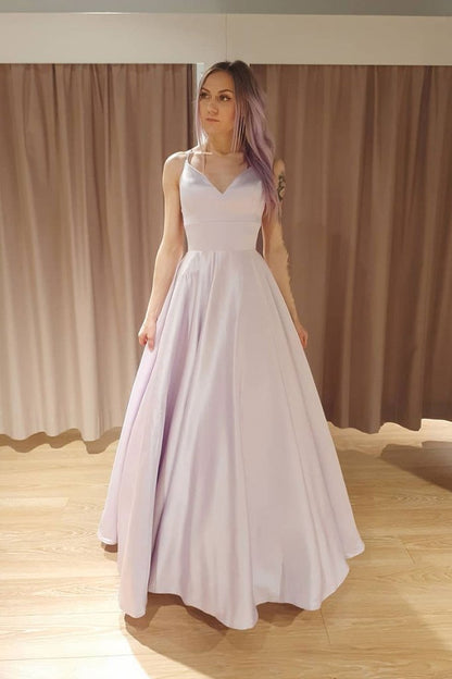 SIMPLE LIGHT PURPLE SATIN LONG PROM DRESS PURPLE FORMAL DRESS   cg13902