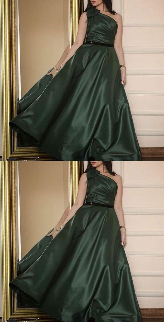 One shoulder dark green prom dresses    cg13994