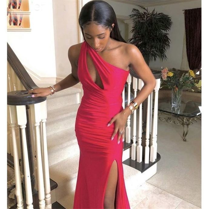 One Shoulder Slit Mermaid Long Evening Dress Prom Dress   cg14001