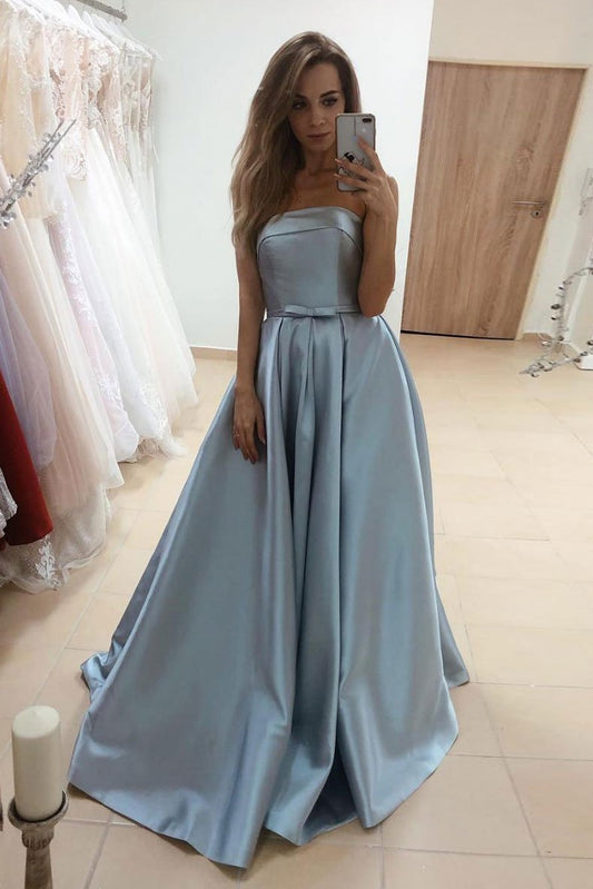 Simple blue satin long prom dress blue satin long evening dress   cg14123