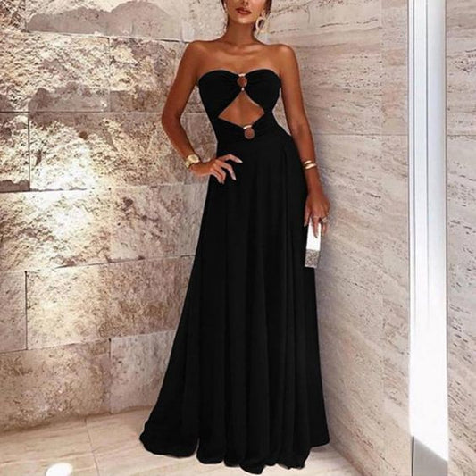 Black backless women prom dress   cg14209