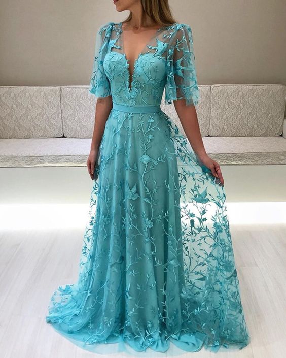 modest prom dress,lace prom dress,long formal gown,sleeved prom dresses    cg14415