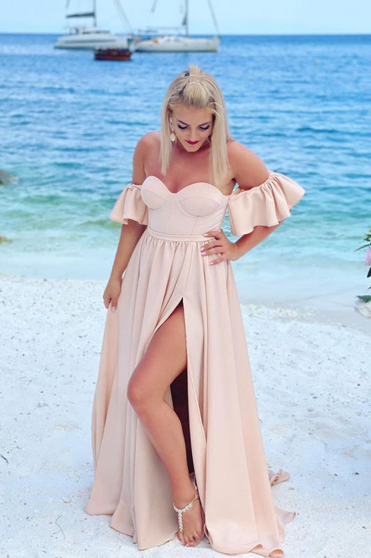 Simple long pink prom dress, pink bridesmaid dress    cg14466