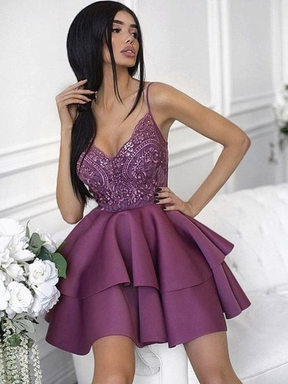 Sweetheart Neck Short Purple Lace Dresses, Short Purple Lace Homecoming Graduation Cocktail Dresses cg1447