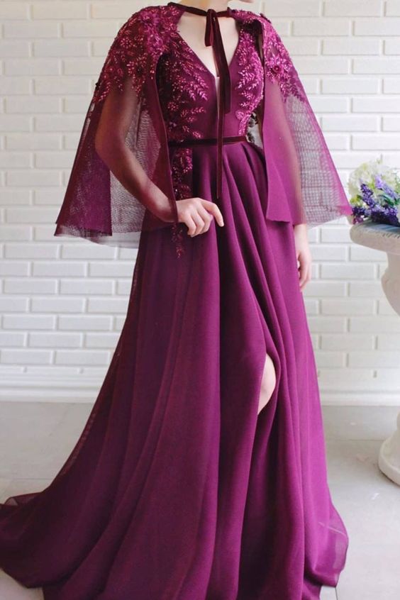 Vintage V Neck Prom Dress Purple Cheap Customed Prom Dress   cg14522