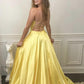 Yellow satin long prom dress simple evening dress   cg14561