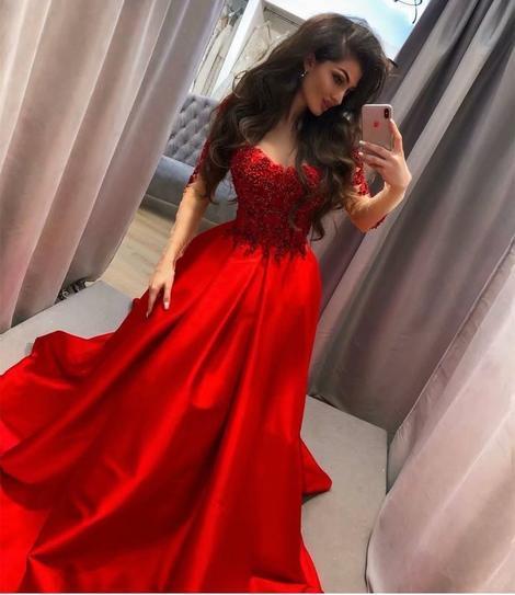 Long Sleeve Red Prom Dresses, Formal Evening Gown    cg13581