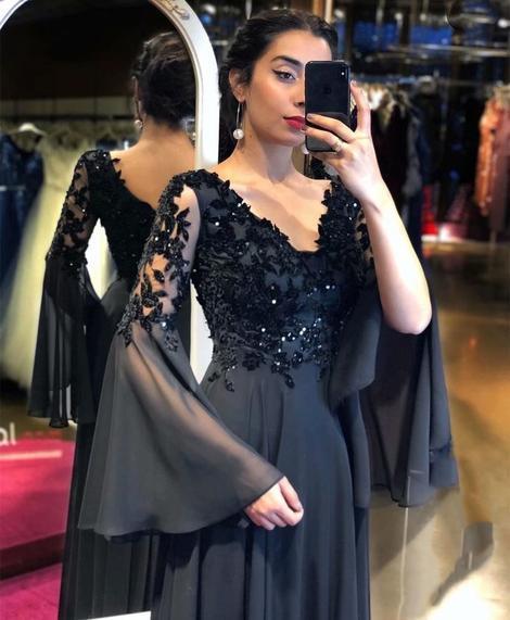 Long Puffy Sleeve Prom Dresses A Line Evening Formal Gown,   cg14584