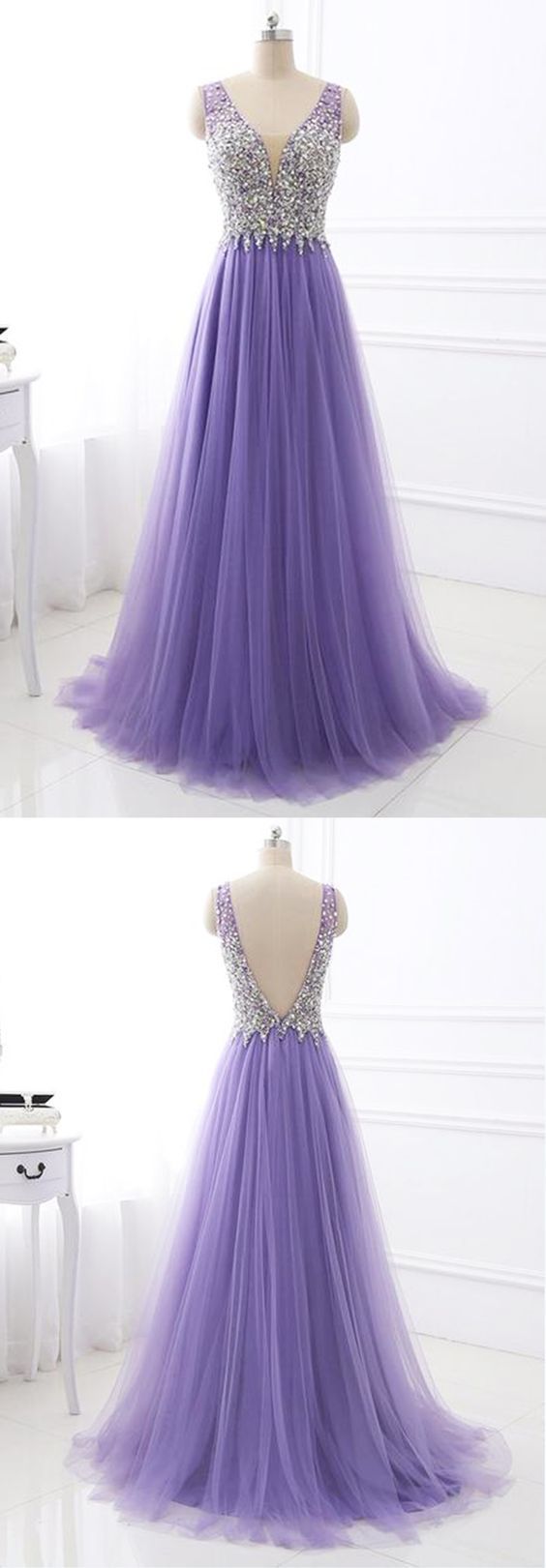 Lavender Tulle A-line Sparkly Beading Top Prom Dress    cg14613