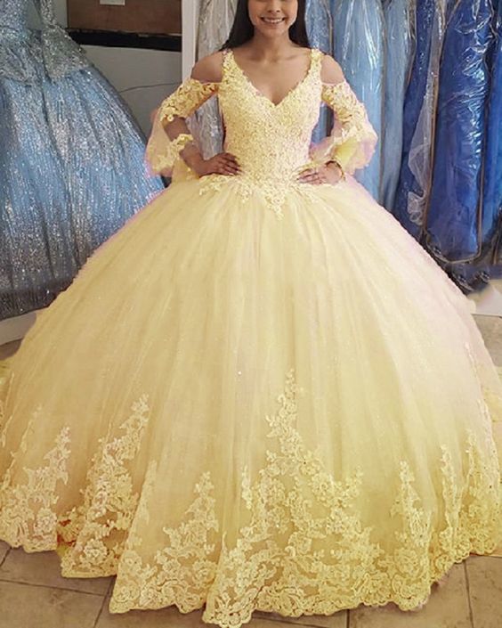 Yellow ball gown quinceanera dress Prom Dresses   cg14662