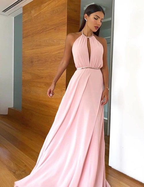 Pink Halter Prom Dress , Chiffon Prom Dress   cg14696