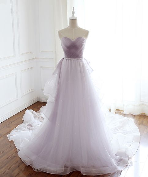 Sweetheart neck light lavender tulle long beaded evening prom dress   cg14710