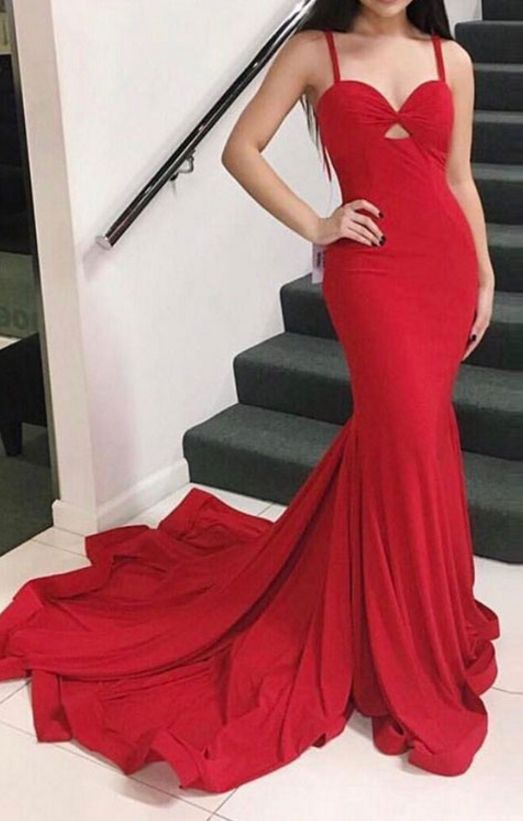 Cute Red Mermaid Long Prom Dress, Red Evening Dress For Teens   cg14736