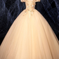 CHAMPAGNE V NECK TULLE LACE LONG PROM DRESS CHAMPAGNE EVENING DRES   cg14743