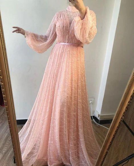 Long Sleeve A Line Pink Long Prom Dresses, Evening Formal Dress,   cg14799