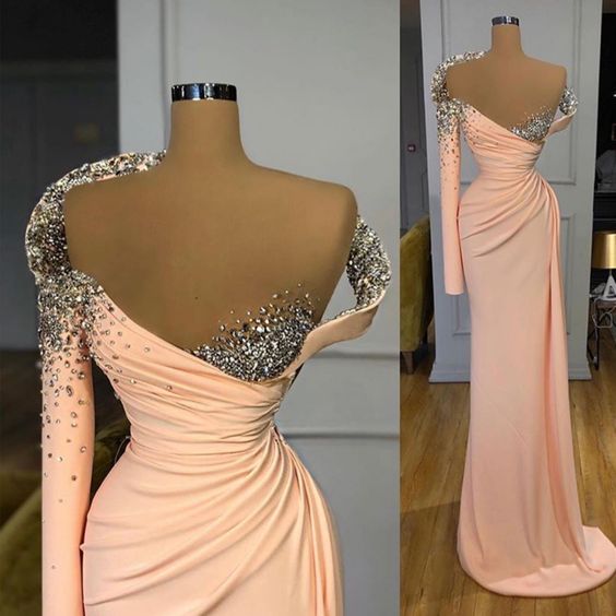 Peach Evening Dresses, Beaded Evening Dress, Sexy Formal Dresses prom dress   cg14813