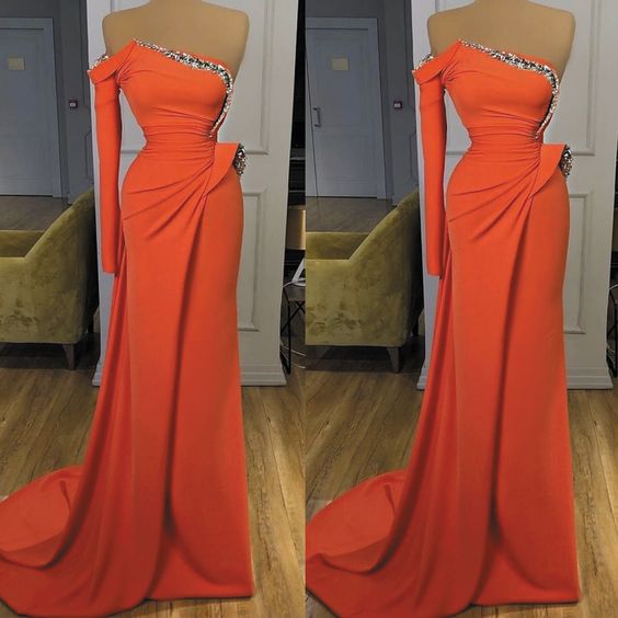 Evening Dresses Long One Shoulder Beaded Sparkly Elegant Modest Mermaid Evening Gown prom dress   cg14815