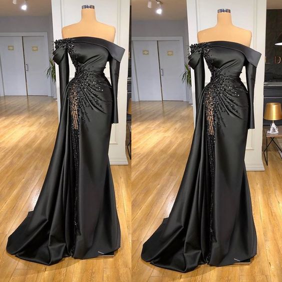Modest Evening Dresses, Black Evening Dress prom dress cg14816