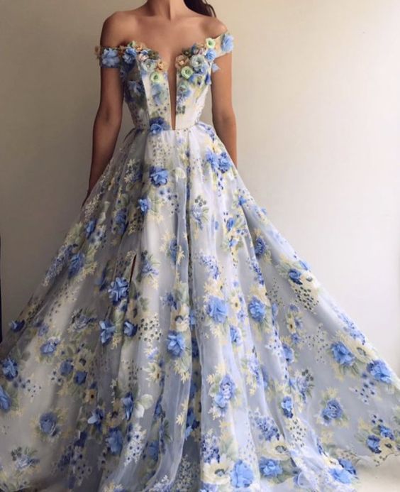 Elegant Long Tulle Prom Formal Dress With flowers   cg14846